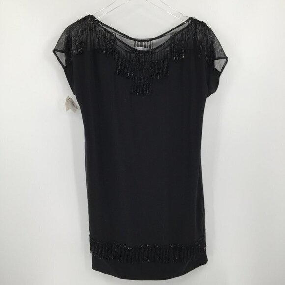 DVF Diane von Furstenberg Georgina Black dress bead fringe shift mini new 2 - Picture 6 of 7